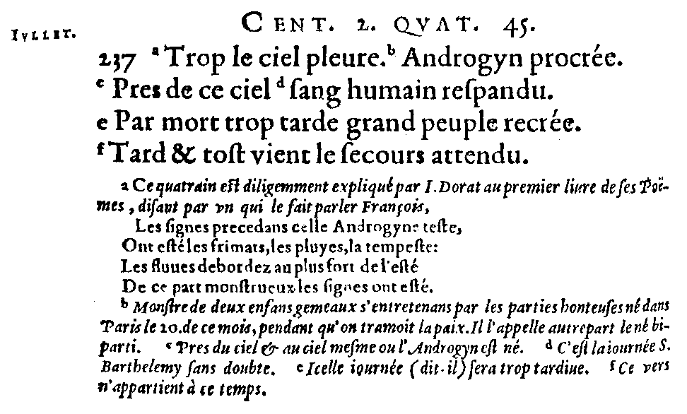 Quatrain (II,45) de l'édition du Janus Gallicus