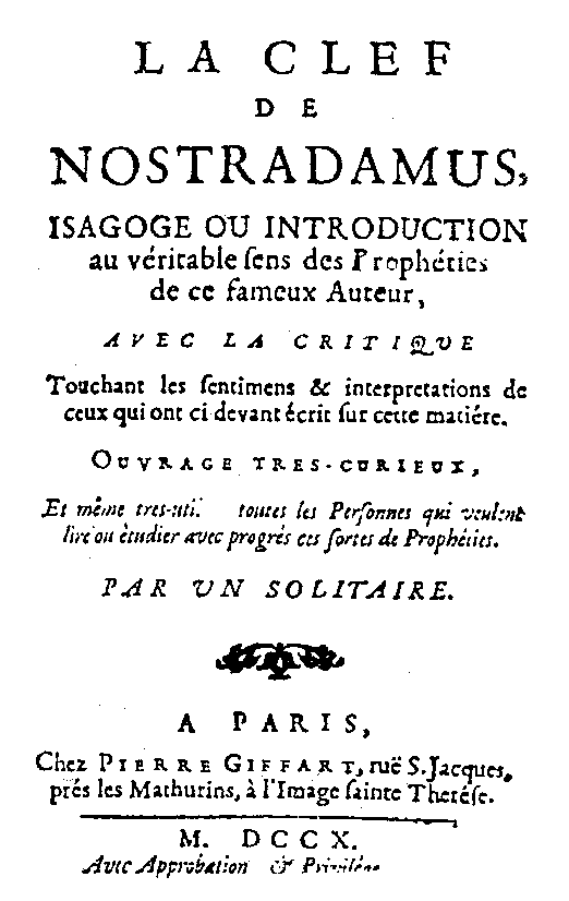 La Clef de Nostradamus (1710)