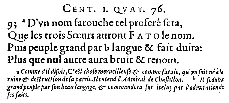 Quatrain (I,76) de l'édition du Janus Gallicus