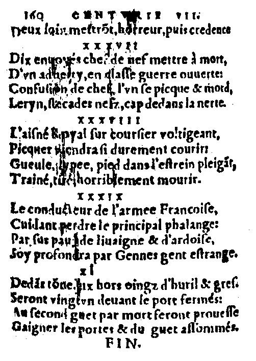 Edition 1557 : centurie VII à 40 quatrains